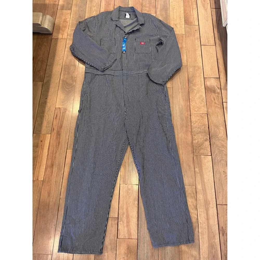 Dickies Mens Relaxed Fit Hickory Stripe Coveralls 2XL Tall Blue White 48977HIC